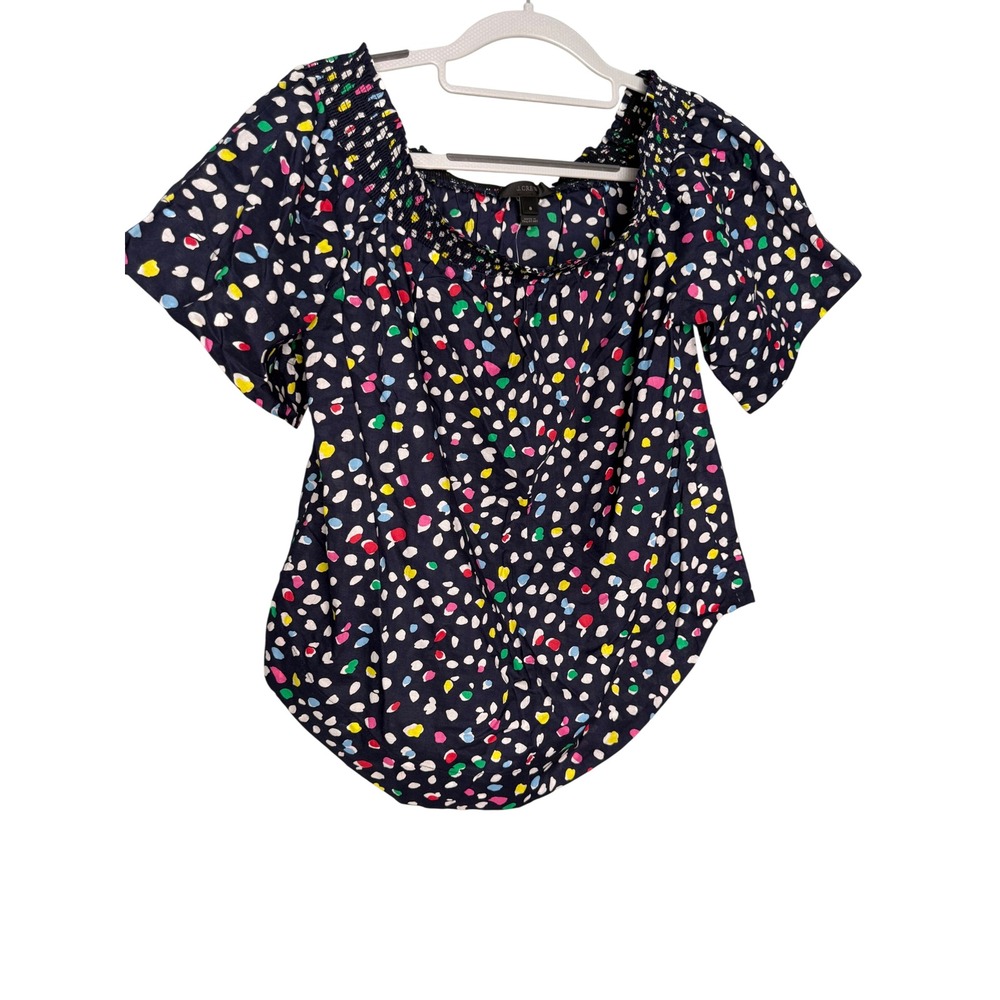NWT J.crew navy blue off the shoulder polka dot colorful blouse